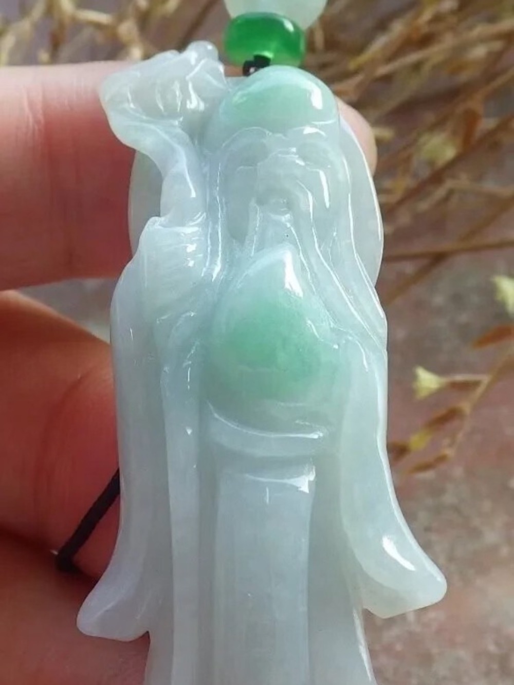 Longevity god certificate jadeite jade white green god long life pendant